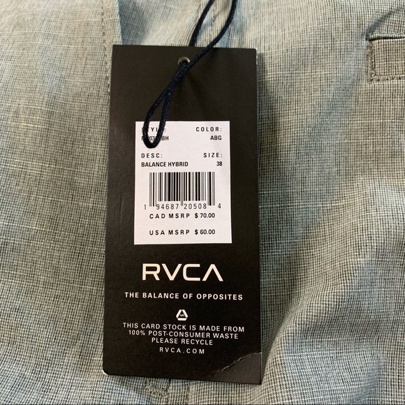 RVCA NWT Hybrid Short Size 38 Classic Length 20” - Picture 12 of 15